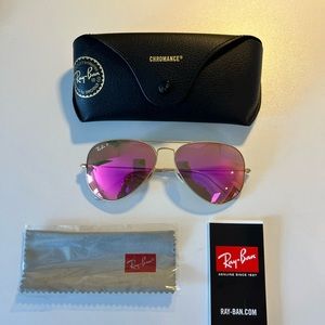 Ray Ban- Polarized Aviator Flash Lenses with matte gold frame and pink lenses